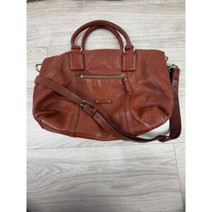 Cole Haan Cognac Brown Pebbled Leather Satchel Crossbody Bag Silver Hardware